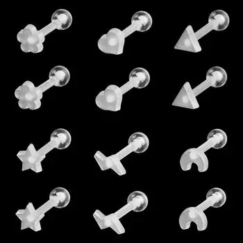 Прозрачные невидимые от ультрафиолета украшения для пирсинга губ и бровей Transparent 6 variants pack