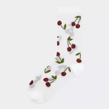 Носки Gu By Uniqlo Sheer Crew вишневые 01 OFF WHITE/ONE SIZE
