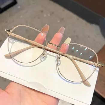 Прозрачные очки, женские многоугольные очки в металлической оправе, 0 с плоским зеркалом, очки для девочек, очки с защитой от синего света, модные очки
