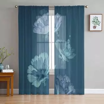 Прозрачные оконные шторы с растением розы для гостиной, кухни, детской спальни, вуаль, подвесная занавеска 135W x 114H(cm)