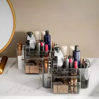 Прозрачные пластиковые органайзеры для комнаты, держатель для кистей для макияжа, туалетный столик, органайзер для чистящей помады, коробка для хранения туалетного столика для дома прозрачный