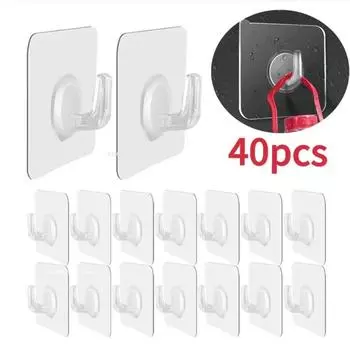Прозрачные прочные самоклеящиеся крючки без следов, липкие крючки, вешалка для хранения ключей для кухни, ванной комнаты, двери, стены, многофункциональная