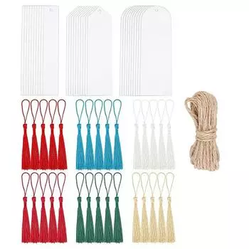 Прозрачные пустые закладки с кисточками, незавершенные закладки, закладки для DIY, бирки для подарков DIY 30pcs