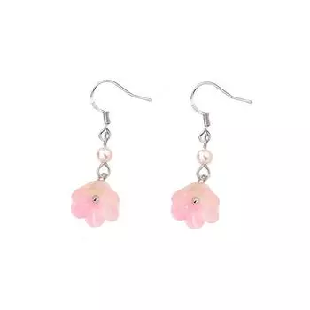 Прозрачные розовые маленькие жемчужные серьги-гвоздики в весеннем стиле для девушек, элегантные, с застежкой-крючком в форме магнолии Morning Glory, длинные Copper (White Gold)