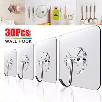 Прозрачные самоклеящиеся настенные крючки, многоцелевой настенный крючок, держатель для ключей, держатель для полотенец для кухни, ванной комнаты, аксессуары 5PCS