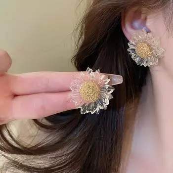 Прозрачные серьги с цветком для женщин, модные персонализированные серьги-гвоздики с подсолнухом, роскошные дизайнерские ювелирные изделия