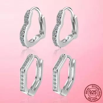 Прозрачные серьги, женские серьги-кольца из стерлингового серебра 925 пробы в форме сердца, геометрическая форма, серьги-кольца для женщин, свадебные, помолвочные, изящные ювелирные изделия, подарок