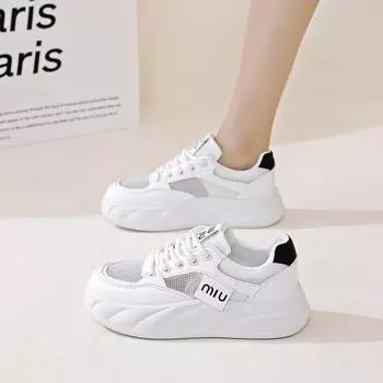 Прозрачные сетчатые маленькие белые туфли женские весна-лето 2024 новые сетчатые туфли с завышенной талией универсальные спортивные и повседневные женские туфли A12 35 чёрный