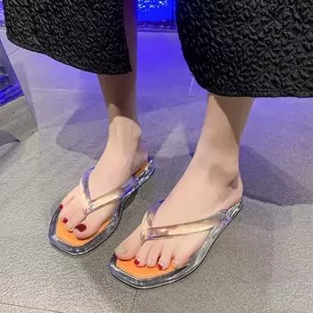 Прозрачные шлепанцы из ПВХ, женские тапочки, летние сандалии на плоской подошве, модное пляжное платье 2024 года, новые повседневные женские шлепанцы Zapatos 36 оранжевый