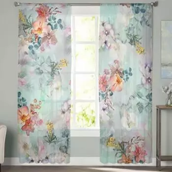 Прозрачные шторы с абстрактным цветочным фоном, вуаль для спальни, занавеска для гостиной, окна, прозрачные шторы для кухни, тюлевые шторы 135W x 114H(cm)