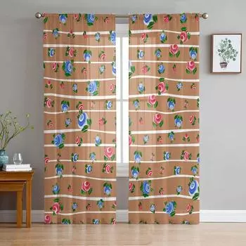 Прозрачные шторы с цветочными листьями и линиями для гостиной, спальни, детской комнаты, тюлевые занавески для окон 135W x 114H(cm)