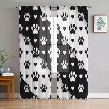 Прозрачные шторы с милыми лапками для гостиной, детской спальни, тюлевые шторы, кухонные шторы для окон 135W x 114H(cm)