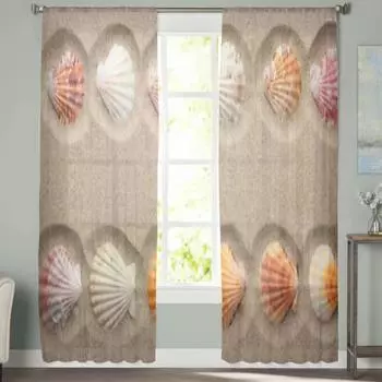Прозрачные шторы с ракушками на песке, вуаль для спальни, прозрачные шторы для окон, кухни, тюлевые шторы 135W x 114H(cm)