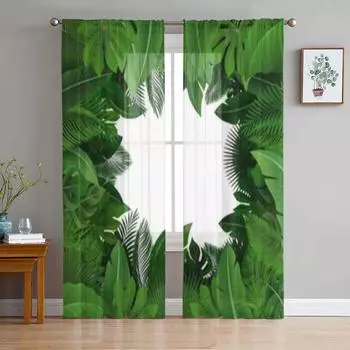Прозрачные шторы с тропическими листьями для окон гостиной, прозрачная тюль-вуаль, занавески для спальни, домашний декор 135W x 114H(cm)