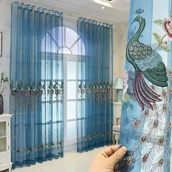 Прозрачные шторы с узором павлина, раздвижные стеклянные двери, цветочная вышивка, патио, дверь с люверсом, верхняя вуаль, тюлевые шторы для гостиной, спальни, дома 200*270cm