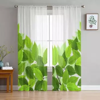 Прозрачные шторы с зелеными листьями для гостиной, прозрачный тюль, декор для окон, спальни, кухни, домашний декор, вуаль, шторы 135W x 114H(cm)