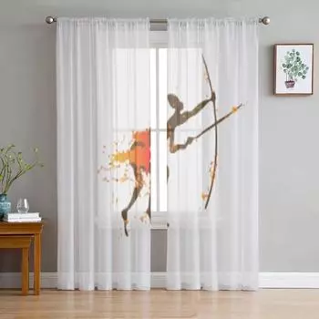 Прозрачные шторы в африканском стиле охотника в этническом стиле для спальни, гостиной, тюлевые шторы для кухни, оконные вуали, занавески 135W x 114H(cm)