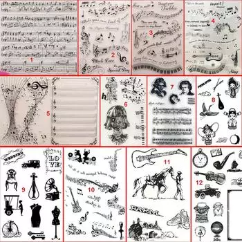 Прозрачные силиконовые прозрачные штампы для музыкальных нот для печати, DIY Скрапбукинг, декор для фотоальбома, художественная партитура, фортепиано, гитара, скрипка No.1-Music Score