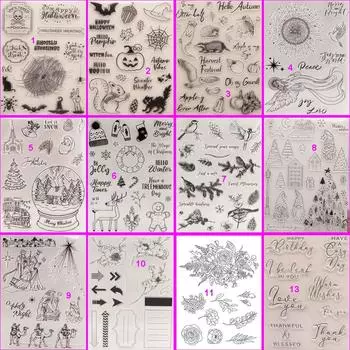 Прозрачные силиконовые прозрачные штампы с Рождеством для печати, сделай сам, скрапбукинг, декор для фотоальбома, цветок, счастливый Хэллоуин No.13-Greeting Word