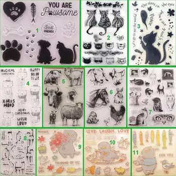 Прозрачные силиконовые прозрачные штампы с животными, кошкой, котенком для печати, сделай сам, скрапбукинг, декор для фотоальбома, художественная свинья, овца, лошадь, курица No.9-Flower Cat