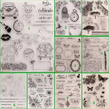 Прозрачные силиконовые прозрачные штампы с животными, жирафом, слоном для печати, сделай сам, скрапбукинг, декор для фотоальбома, поздравительный цветок No.9-Flower Butterfly