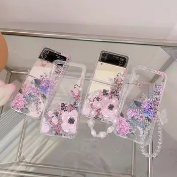 Прозрачные складные чехлы с браслетом-бабочкой и цветком для Samsung Galaxy Z Flip 4, чехол Z Flip 3, 5 г, мягкий силиконовый противоударный чехол Galaxy Z Flip 3