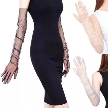 Прозрачные солнцезащитные сексуальные перчатки для вождения, женские перчатки, ультратонкие перчатки для платья, прозрачные тюлевые перчатки длиной 70 см, женские перчатки армия зеленый