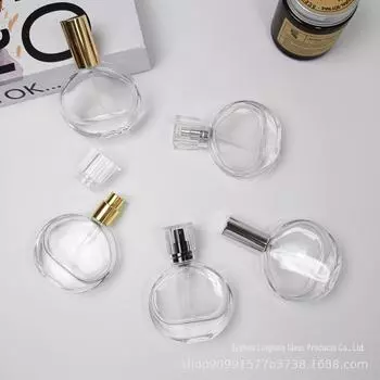 Прозрачные стеклянные флаконы для духов: 30 мл и 50 мл, плоская круглая, с винтовой крышкой и спрей на выбор 30ml flat round screw mouth прозрачный