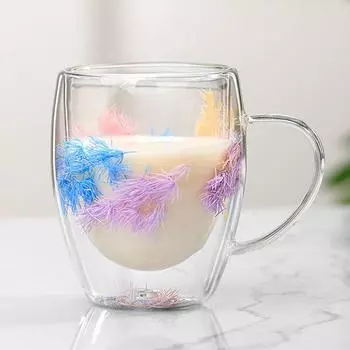 Прозрачные стеклянные кружки с сухоцветами, не допускающие ожогов, кофейная кружка, простая цветочная чашка для дома и офиса 09
