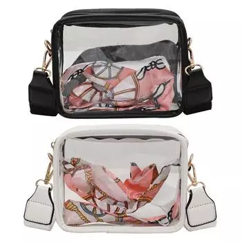 Прозрачные сумки через плечо Прозрачный конверт из ПВХ, сумка через плечо, одобренная стадионом, с шелковым шарфом, квадратный кошелек для путешествий на открытом воздухе чёрный