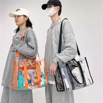 Прозрачные сумки. Прозрачная большая сумка, одобренная стадионом. Сумка через плечо через плечо с регулируемым ремешком. Сумка из ПВХ большой емкости для спортивного пляжа.