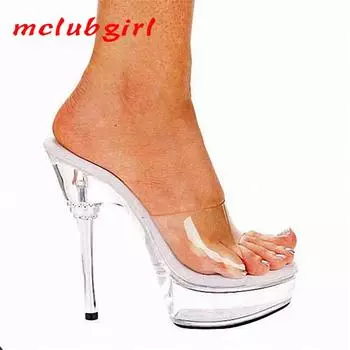 Прозрачные туфли на высоком каблуке, модная модель, металлический каблук, стразы, хрустальные босоножки, каблук 14 см, платформа 4 см, YKC 34 белый