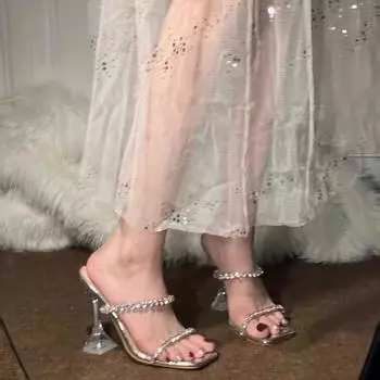 Прозрачные туфли на высоком каблуке с одним словом, летние классные тапочки для женщин, летняя одежда, босоножки на высоком каблуке для женщин, 2025 новые тапочки 35