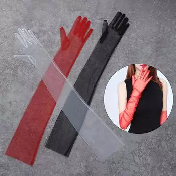 Прозрачные тюлевые перчатки длиной 70 см, ультратонкие перчатки, длинные перчатки до локтя, для стрельбы белый