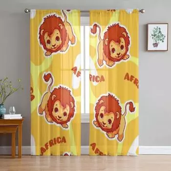 Прозрачные тюлевые занавески с изображением льва для гостиной, спальни, современная шифоновая вуаль, занавески из органзы, декор, шторы 135W x 114H(cm)
