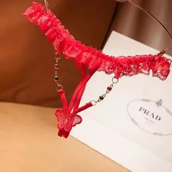 Прозрачные женские трусики, милое нижнее белье, стринги с открытой промежностью, сексуальное нижнее белье с вышивкой, регулируемые стринги с Т-образной спинкой One Size