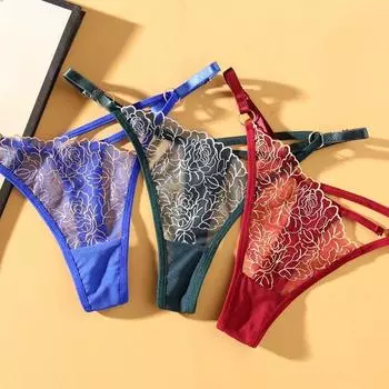 Прозрачные женские трусики Регулируемые стринги Изысканное кружевное танга