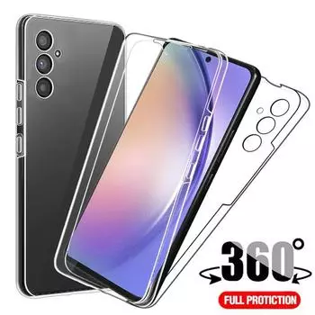 Прозрачный 360-градусный двойной передний задний чехол для Samsung Galaxy A05 A05S A15 A25 A35 A55 A04S A14 A24 A34 A54 5G 4G S23 S24 Ultra Plus FE силиконовый чехол For Samsung S24 Ultra чистый