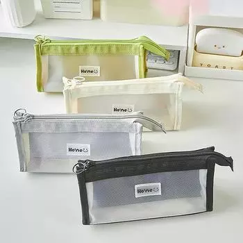 Прозрачный 3-слойный сетчатый пенал, чехол для ручек, марлевый чехол треугольной формы для хранения канцелярских принадлежностей