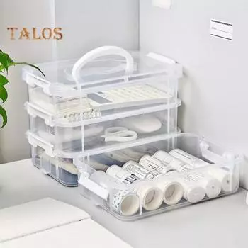 Прозрачный 4-слойный контейнер для хранения с ручкой, большой емкости, многоцелевой, для принадлежностей для рукоделия, для шитья, для хранения, органайзер для хранения зелёный