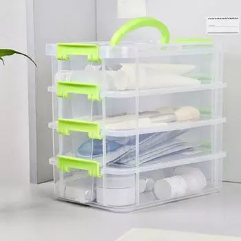 Прозрачный 4-слойный контейнер для хранения с ручкой, большой емкости, многоцелевой, для принадлежностей для рукоделия, для шитья, для хранения, органайзер для хранения зелёный