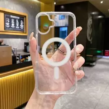 Прозрачный акриловый чехол для iPhone 16 15 14 13 12 11 Pro Max XS X XR 7 8 Plus Magnatic For Magsafe Wireless Charge Cover For iPhone 16 Plus чистый