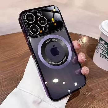 Прозрачный акриловый чехол для телефона Magsafe с логотипом и отверстиями для iPhone 12 13 14 Pro Max, твердый чехол с полной защитой камеры iPhone 14 Pro Max чёрный