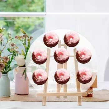 Прозрачный акриловый держатель для пончиков, 6/8/9 опор, круглое основание из цельного дерева, многоразовый, для свадеб, дней рождения, вечеринок, десертов, пончиков, бубликов, подставка для хранения B