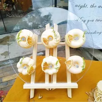 Прозрачный акриловый держатель для пончиков, 6/8/9 колонн, круглая основа из цельного дерева, многоразовая подставка для свадьбы, дня рождения, десертного стола, подставка для бубликов с пончиками B