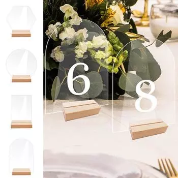 Прозрачный акриловый держатель для таблички на стол, табличка с номером стола для свадебной вечеринки, табличка для таблички на стол, банкет, деревянная основа, табличка своими руками