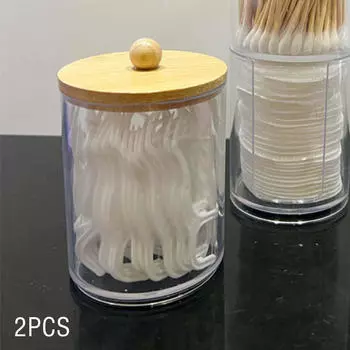 Прозрачный акриловый держатель ватного тампона с крышкой 2 pieces