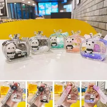 Прозрачный акриловый брелок с изображением зыбучих песков и панды, декор в виде колокольчика, ремешок для ключей, брелок для ключей с украшением, кукольная сумочка белый