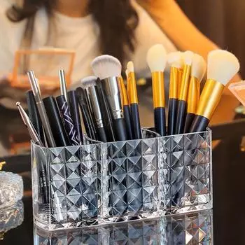 Прозрачный акриловый косметический чехол для макияжа, подводка для глаз, ручка, основа, румяна, тени для век, держатель для кистей, коробка, настольный органайзер для хранения
