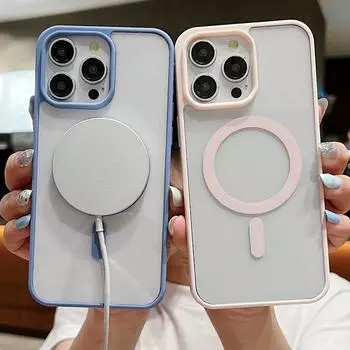 Цветной прозрачный магнитный чехол для телефона iPhone 16 15 14 Pro Max 13 12 Pro 11 цветная рамка противоударная защита линз для акрилового чехла Magsafe iPhone 15 чёрный